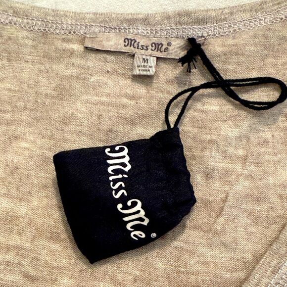 Miss Me Tan Gray Ombré V Neck Lace Trim Rhinestone Jersey Stretch Cardigan NEW - Picture 15 of 16